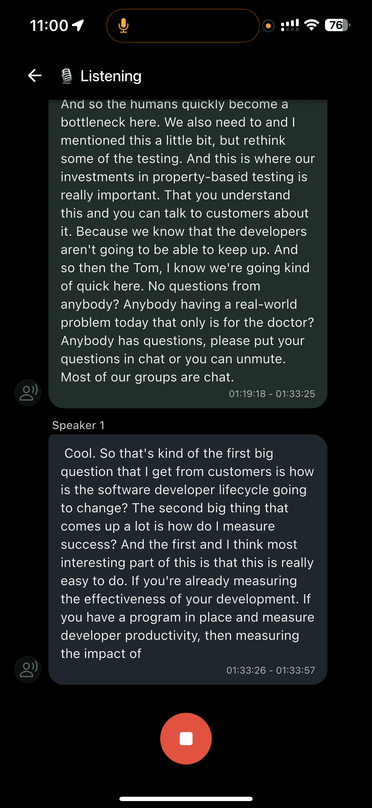 Memorion App - Real-time listening
